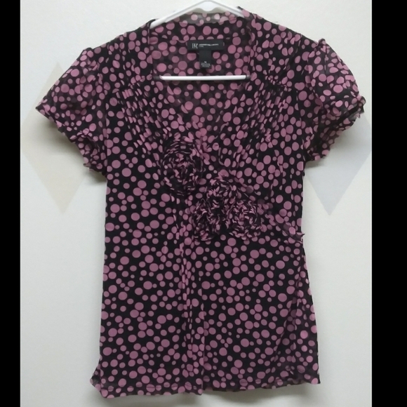 INC International Concepts Tops - INC pink/mauve polka-dot top with rosettes